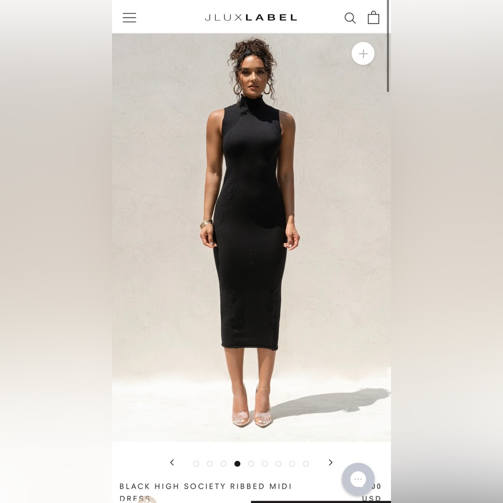 JLUXLABEL Black High Society Ribbed Midi Dress Size Large